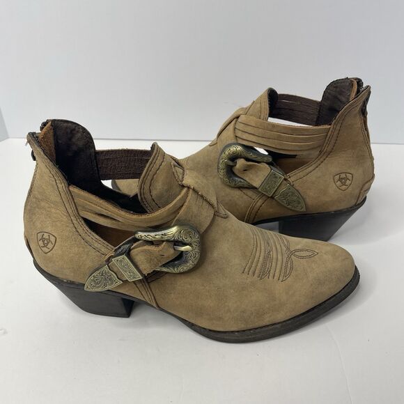 Ariat Dulce Ankle Boots Leather Western Brown Buckle Heel Women’s size 8.5B - Picture 5 of 14